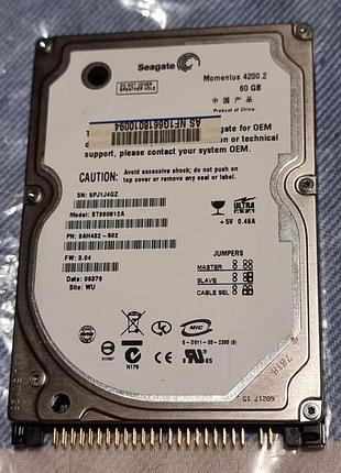 0% (h2testw ok) ide hdd 2.5 60 гб seagate momentus 4200.2 14.1/23.3 жесткий диск st960812a сигейт ata pata