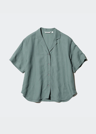 Рубашка с коротким рукавом и открытым воротником из смеси льна uniqlo