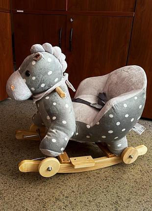Коник-гойдалка kinderkraft, сірого кольору у білий горох, 2 в 1