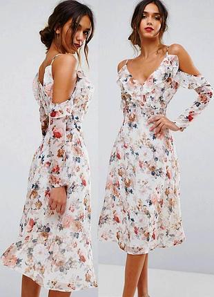 Распродажа платье boohoo миди с открытыми плечами