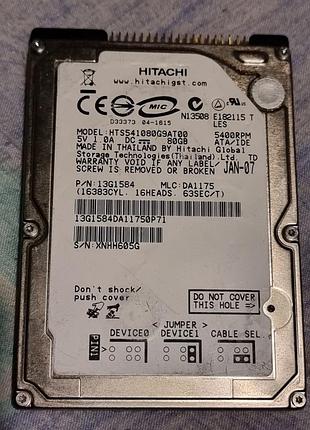 Неробочий ide hdd 2.5 80 гб hitachi 5400 жорсткий диск hts541080g9at00 хітачі ata pata