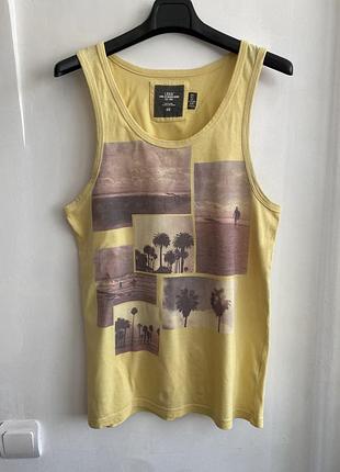 Чоловіча майка h&m l.o.g.g. жовта з принтом пальм, розмір s