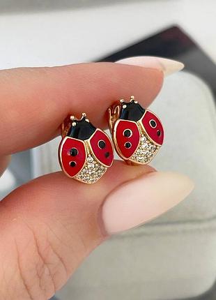 Сережки медсплав медзолото, дитячі , божьи  коровки, сонечки