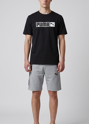 Спортивний костюм puma чорна футболка та чорні/сірі шорти