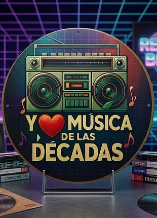 Металлическая винтажная табличка yo ❤️ música de las décadas магнитофон 80-х круглая 20х20 см