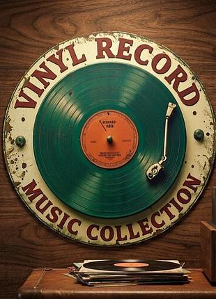 Металлическая винтажная табличка vinyl record music collection виниловая пластинка круглая 20х20 см