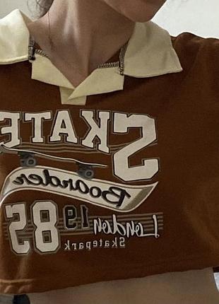 Лонгслив укороченный коричневый, xs-s