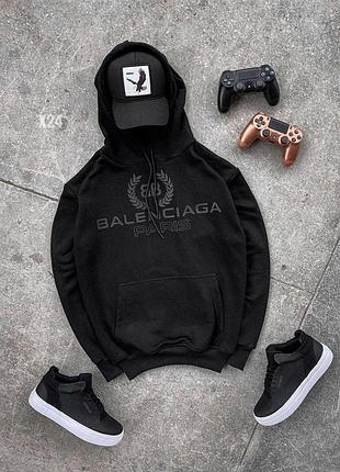 Мужская кофта худи черная balenciaga теплая толстовка балансияга с капюшоном на зиму для парня m