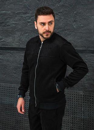 Чоловічий замшевий бомбер, чорний бомбер для хлопця, куртка бомбер осіння для хлопця, замшева куртка xl