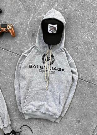 Чоловіча кофта худі сіре balenciaga тепла толстовка балансіяга з капюшоном на зиму для хлопця m