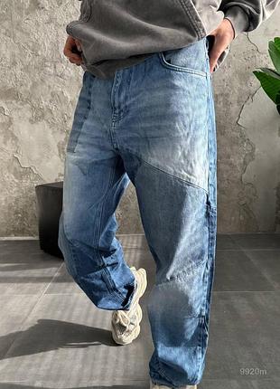 Чоловічі джинси relaxed fit блакитні вільні джинси streetwear з вставками