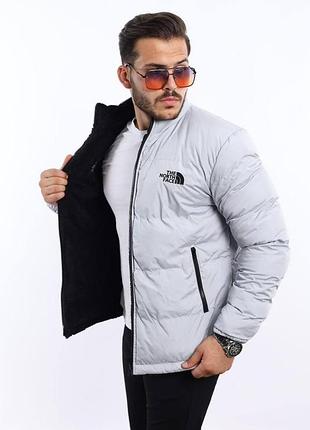 Чоловіча тепла зимова сіра двостороння куртка тнф/the north face/tnf відмінної якості до -20с l