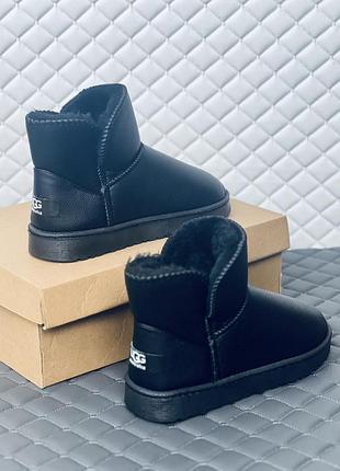 Чоловічі чорні шкіряні міні уги угг mini ugg leather black 39, 39