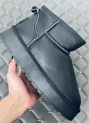 Шкіряні ультраміні уги на платформі жіночі ugg ultra mini шкіра зима чорні 37, 41