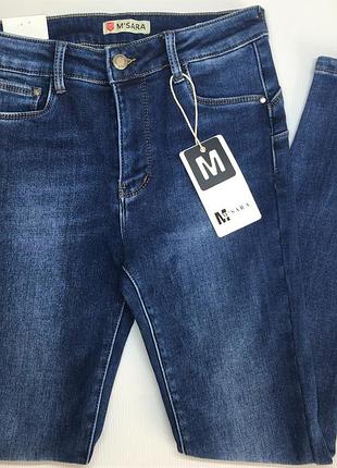 Джинсы женские m'sara утепленные зауженные синего цвета xl