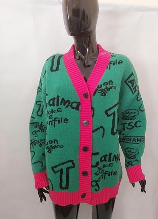 Теплая, модная женская кофта на пуговицах, oversize зеленый
