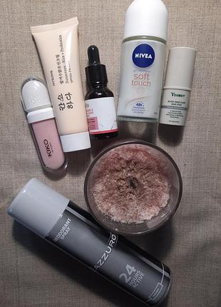 Великий мікс-лот косметики + аромасвічка / kiko milano, nivea б/в, азійська косметика, сиворотка, маска в стіку