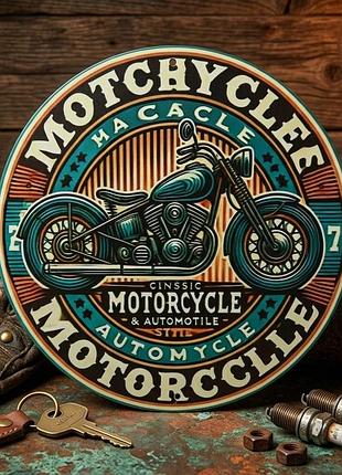 Металлическая винтажная табличка classic motorcycle классический мотоцикл круглая 20х20 см