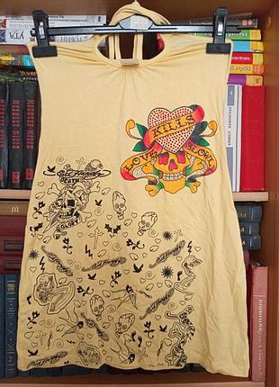 Желтый топ майка ed hardy by christian audigier оригинал y2k (размер l)