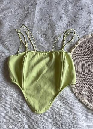 Світло салатовий атласний корсетний топ