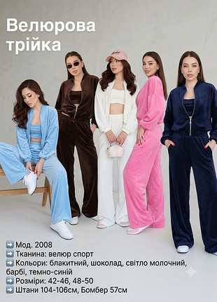 Женский велюровый костюм 3-ка брюки, бомбер и топ мод. 2008