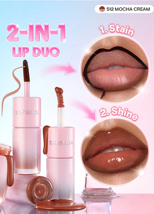 Двосторонній тінт-плівка та блиск для губ line to shine peel-off lip stain & gloss duo - 512 mocha cream (6240-512)