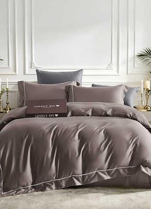 Комплект постільної білизни lovely svi сатин люкс 300тс (135г/м2) євро  brown (240326)