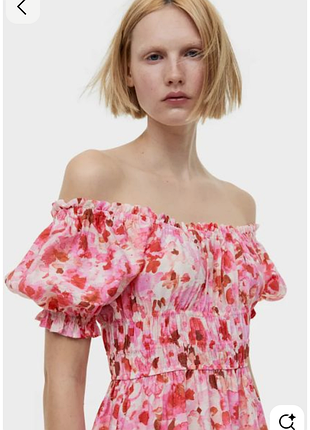 Нова!акварельна натуральна квіткова сукня–міді з відкритими плечима h&m