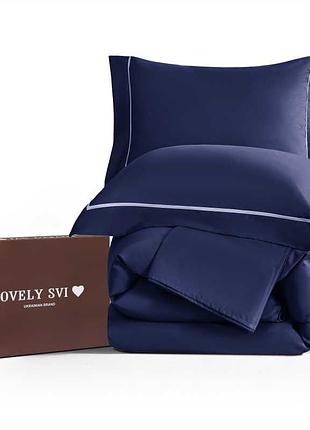 Комплект постільної білизни lovely svi сатин люкс 300тс (135г/м2) полуторний  navy blue (250326)