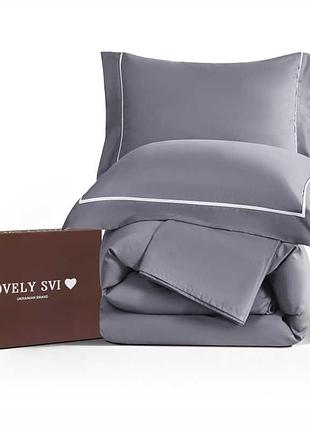 Комплект постільної білизни lovely svi сатин люкс 300тс (135г/м2) полуторний  grey (210326)
