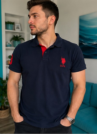 Оригинальное поло u.s. polo assn. classic fit темно-синее 100% хлопок l xl