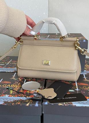 Сумка брендова шкіряна у стилі dolce gabbana беж 19 см