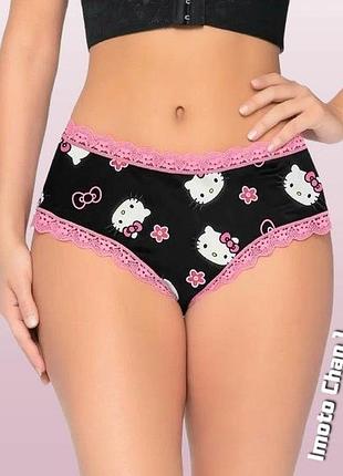Труси жіночі чорні рожеві з черепами бантики японські hello kitty