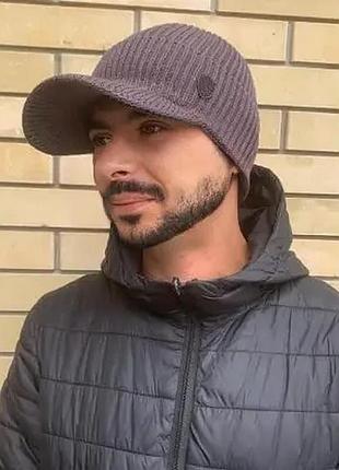 Шапка чоловіча віскозна утеплена мікрофлісом з козирком caskona cap ryan пепельно-коричневый