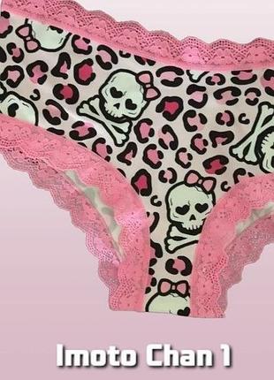 Труси жіночі білі з черепами бантики японські hello kitty