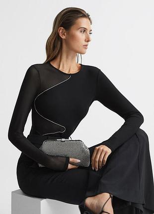 Боди reiss felicity с сетчатой ​​отделкой и стразами