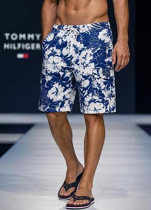 Шорти для купання чоловічі tommy hilfiger, синьо-білі, s, поліестер, шорти пляжні