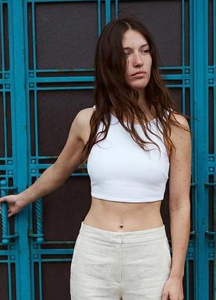 Женский белый кроп топ zara с драпированными бретелями, топ бра размер l