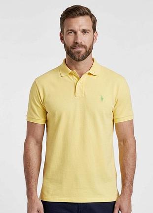 Жовто яскрава стильна, класична футболка поло polo by ralph lauren.бавовняний трикотаж,відкладний комір,планка на ґудзиках,короткий рукав,бічні розріз