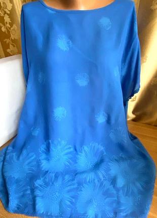 Красивая блуза разлетайка вискоза+ажур l-xl синяя /италия/.