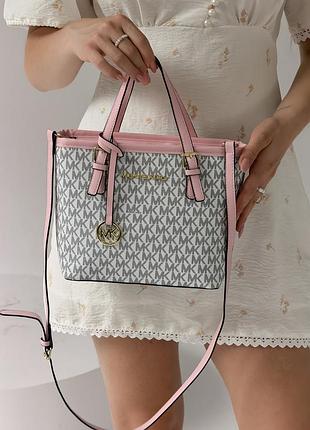 Жіноча сумка michael kors jet set travel extra-small top-zip tote біла з рожевим