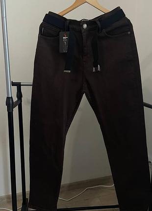 Джинси шоколад коричневі, чоловічі штани redmanjeans, мом. джинси з ремнем