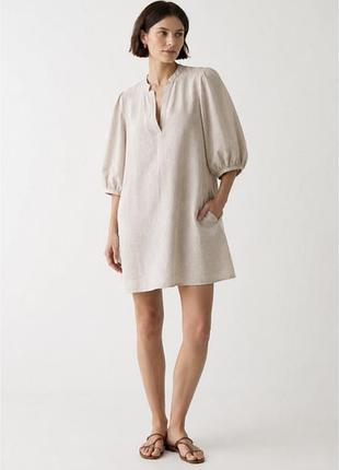 H&m плаття з пишним рукавом із суміші льону та бавовни
