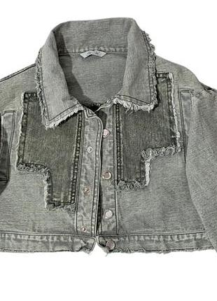 Джинсовий кроп-піджак see see | трендовий acid wash | розмір s
