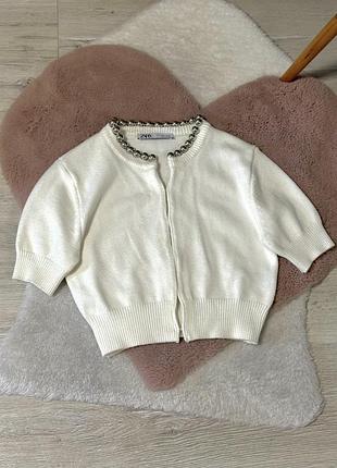 Вкорочений кардиганчик з коротким рукавом від zara