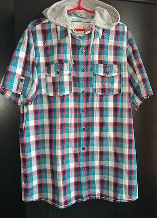 Рубашка мужская с коротким рукавом и капюшоном бренда f&amp;f blue p.xl