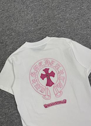 Футболка chrome hearts белая с розовым