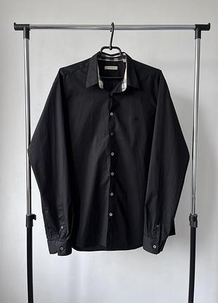 Чоловіча чорна сорочка з довгим рукавом у розмірі m, l, burberry black stretch cotton shirt