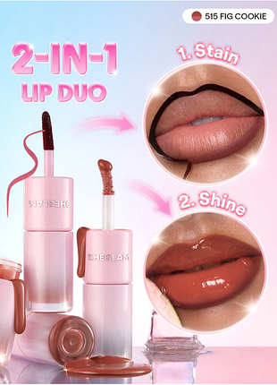Двосторонній тінт-плівка та блиск для губ sheglam line to shine peel-off lip stain & gloss duo - 515 fig cookie (6240-515)
