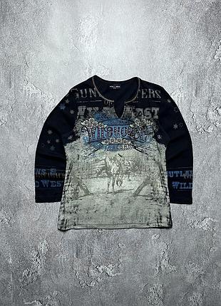 Vintage винтажный женский лонгслив skinny minnie скини мини wildhorse big logo y2k size l размер л
